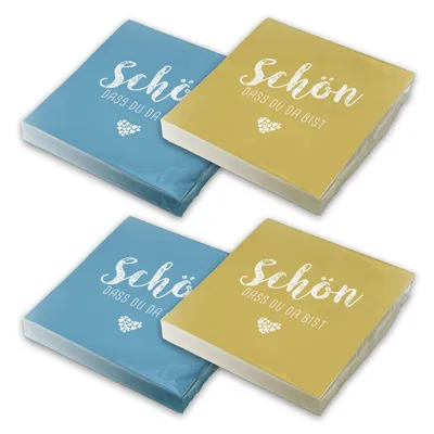 Produktbild von itenga 80x Serviette Schön dass du da bist (40x nordic blau - 40x curry gelb)