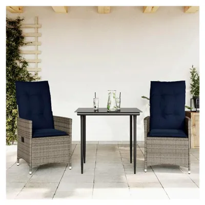 Produktbild von Gartenstuhl mit verstellbarer Rückenlehne, PE-Rattan, grau, 110 kg Tragkraft - Liegegröße 56 x 83 cm
