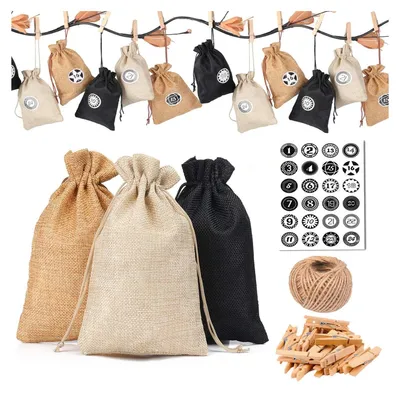 Produktbild von Stoffbeutel Adventskalender 24 Stück, Weihnachtliche DIY-Geschenktüten Mit Kordelzug, Für Leckereien Und Kleinigkeiten