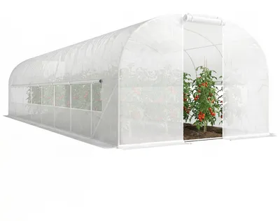 Image de Serre tunnel de jardin 24m2, serre de jardin tunnel avec cadre en acier galvanisšŠ, portes et 2 grandes fenšºtres, blanc