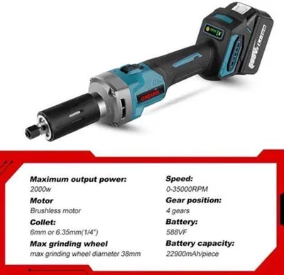 Immagine prodotto di Levigatrice orbitale - Elettrica - 2000W - 18V - 2 batterie - 4 velocità - Ideale per incisioni e lucidatura