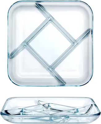 Produktbild von Glasplatte, Portionsplatten für Erwachsene, Portionskontrollplatten zur Gewichtsreduktion (25 x 3 cm quadratisch geteilte Platte-xf)