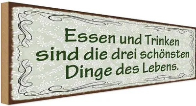 Produktbild von vianmo Holzschild 10x27 cm Essen Trinken 3 schönste Dinge