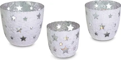 Produktbild von Windlichter 3er Set | Sterne Weiß Silber | Metall 12/10/8 cm | Weihnachten | 19191