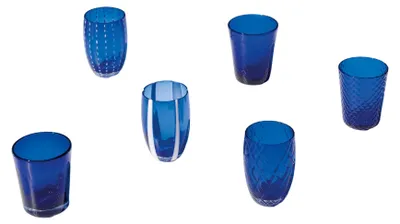 Immagine prodotto di Zafferano Melting Pot Set 6 Bicchieri Monocolore - Blu - Vetro Soffiato a Mano, 32 cl - Tumbler Artigianali per Acqua e Cocktail