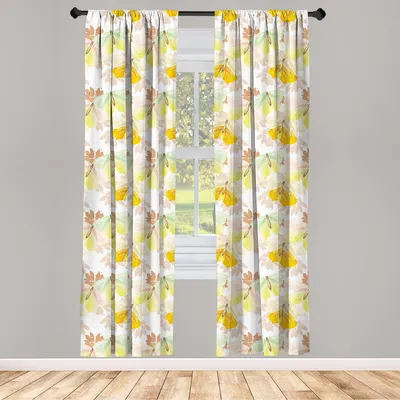 Obrázek produktu pro ABAKUHAUS Pastelové závěsy, záclony, souvislý vzor s motýly a podzimními listy v jemných barvách, 2 kusy 75 x 225 cm, vícebarevné