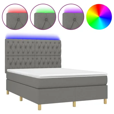 Imagen del producto de Cama con somier y colchón vidaXL, color gris oscuro, 140x190 cm, tapizada en tela
