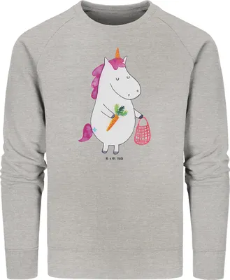 Produktbild von Mr. & Mrs. Panda Bio Baumwoll Pullover Einhorn Vegan Größe L - Heather Grey - Geschenk, Pulli, Veganismus, Unicorn, Sweatshirt, Veganer, Gesund essen, Rohkost, Sweater
