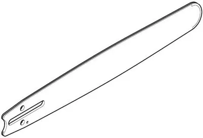 A black and white line drawing of a chainsaw bar.