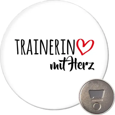 Produktbild von Huuraa Magnet Trainerin mit Herz 59mm Kühlschrankmagnet rund Flaschenöffner Geschenkidee