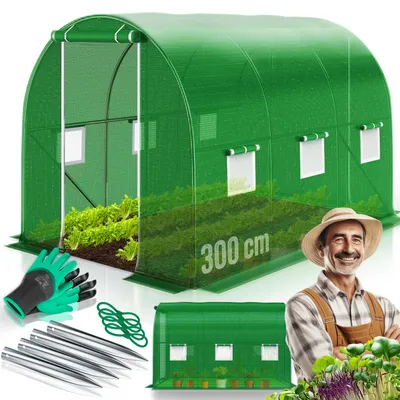 Produktbild von KESSER® Folien-Gewächshaus Stabil mit Fenstern mit Moskitonetz & Tür | Gartentunnel mit Rahmen aus verzinktem Stahl | Folientunnel 170g/m² inkl. Erdanker Handschuhen & Seilen