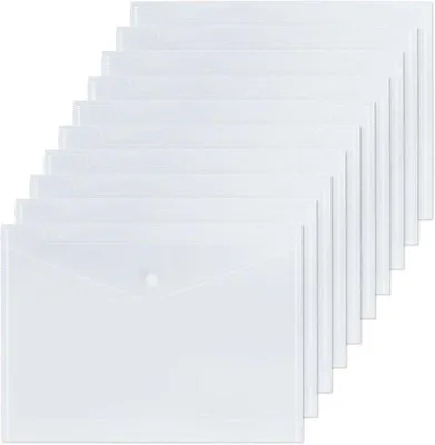 Produktbild von Transparente Aktenmappen mit Klettverschluss - 10 Stück Kunststoffdossiers - Büromaterial - Transparente Doki-Dokis - 10er Set von transparenten Büromappen.