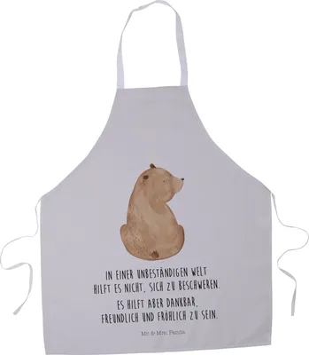 Produktbild von Mr. & Mrs. Panda Bäckerschürze Bär Schulterblick - Grau Pastell - Geschenk, Selbstachtung, Kellnerschürze, Grillschürze, Schürze, Vorbinder, Weisheit, Bärenliebe, Bären