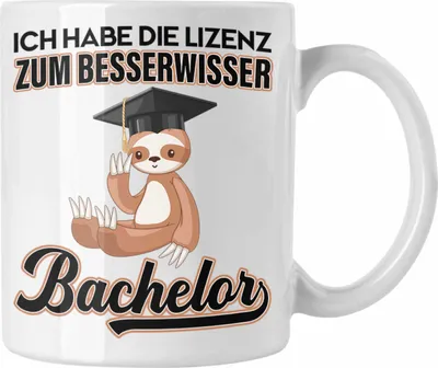 Produktbild von Trendation - Bachelor Geschenk Abschluss Tasse Spruch Master Abitur Abi Graduation Bestanden Prüfung Lizenz zum Besserwisser (Weiß)
