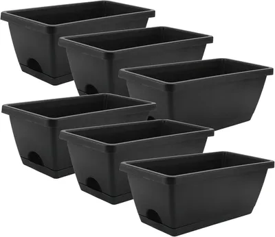 Image de Jardinière rectangulaire en plastique, dimensions 35 x 17 x 14 cm, lot de 6, avec bacs de drainage pour balcon