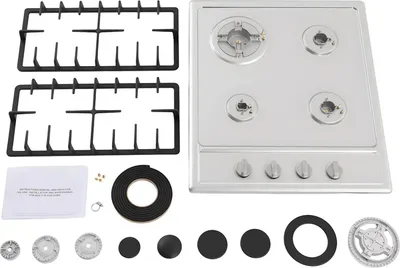 Image de Table de cuisson à gaz / cuisinière à gaz - encastrable - 4 brûleurs - réglage précis de la flamme - 3,0/1,75/1,0 kW - gaz naturel - acier inoxydable