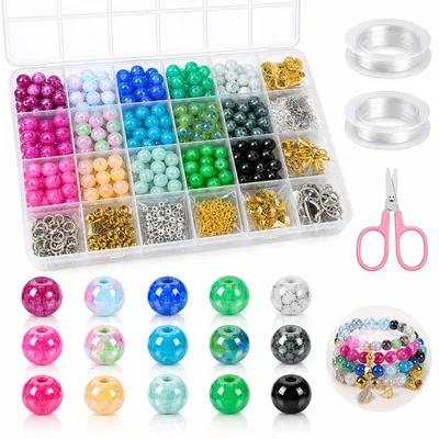 Glasperlen 300 Stück, 8 mm, 15 Farben, DIY Armband-Set