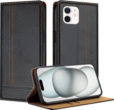 Obrázek produktu pro Pouzdro pro iPhone 11 kožené flipové pouzdro s funkcí stojánku černé