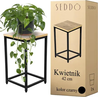 Obrázek produktu pro Stojan na květiny s 1 policí 42 cm, kovový, dřevěný, průmyslový, rustikální, stojanový