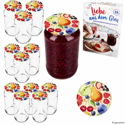Produktbild von 12er Set Sturzglas 1062ml Comic-Obst Deckel Heft