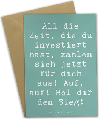 Produktbild von Mr. & Mrs. Panda Klappkarte Spruch Sportliche Wettkämpfe Erfolg - Meeresbrise - Geschenk, einladungskarten, Inspiration, Entschlossenheit, Mutmacher, Herausforderungen