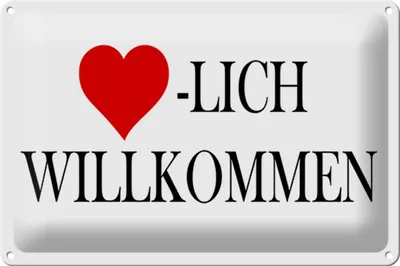 Produktbild von Blechschild Spruch 30x20cm Herzlich Willkommen Herz