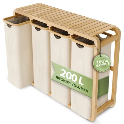 Immagine prodotto di Cesto portabiancheria - 4 scomparti - Bambù - Beige - Per bagno e WC