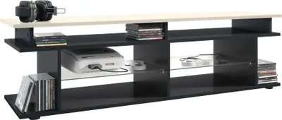 Produktbild von Vladon TV Board Movie V3 Game On 138,5 x 39 x 37,5 cm , Korpus in Schwarz matt, Game Aufsatz in Creme Hochglanz