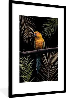 Produktbild von MuchoWow® MuchoWow® Gerahmtes Poster Farn - Papagei - Pflanzen 60x90 cm - Poster mit zchwarzem Bilderrahmen - Dekoration - Wandposter Wohnzimmer - Hochwertig