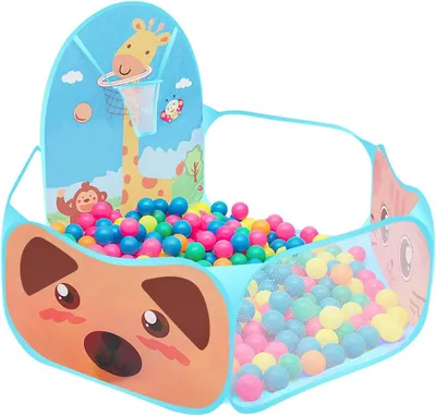 Produktbild von Bällebad für Babys 120×102×74 cm, faltbares Spielzelt, Basketballkorb, Bällebad, blau.