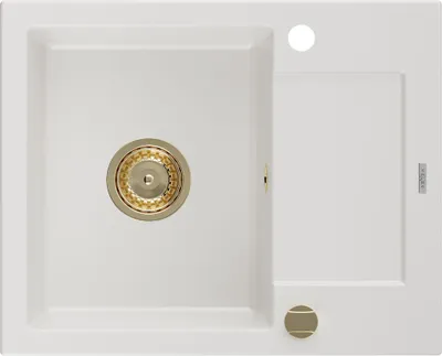 Zdjęcie produktu dla Mexen Enzo zlewozmywak granitowy 1-komorowy z ociekaczem 576 x 465 mm, biały, syfon złoty - 6506571005-20-G