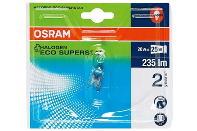 A retail package containing a halogen light bulb.