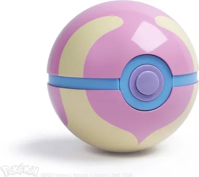 A close-up studio shot of a Pokemon Heilball.