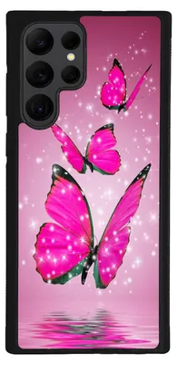 Produktbild von TPU Silikon Hülle für Samsung Galaxy S23 ULTRA Handy Cover Case Schutzhülle Handyhülle Bumper MOTIV 7 Schmetterling Pink