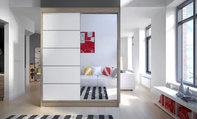 Produktbild von Kleiderschrank mit Spiegel CHANNA 3 – Breite 150 cm, Sonoma/weiß