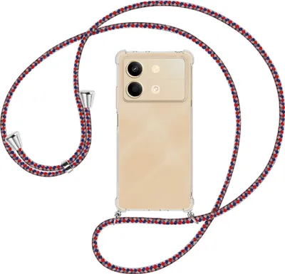 Produktbild von Handykette Backcover-Schutzhülle mit Band (Metall silberfarben) für Xiaomi Redmi Note 13 Pro 5G - silber/blau/rot