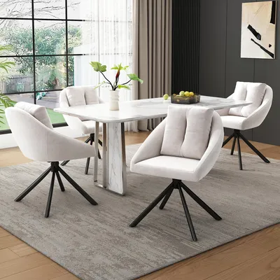 Produktbild von Moderner beiger Samtstuhl, stilvoller und bequemer drehbarer Esszimmerstuhl, atmungsaktiver Samtstoff, ergonomisches Design, eleganter grauer Drehstuhl Beige