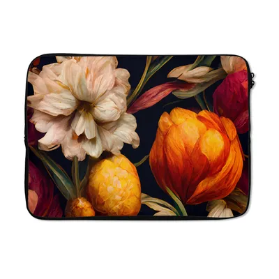 Produktbild von MuchoWow® Laptop Hülle 13 Zoll Blumen - Pflanzen - Weiß Laptoptasche - Laptophülle - Sleeve - Rundumschutz