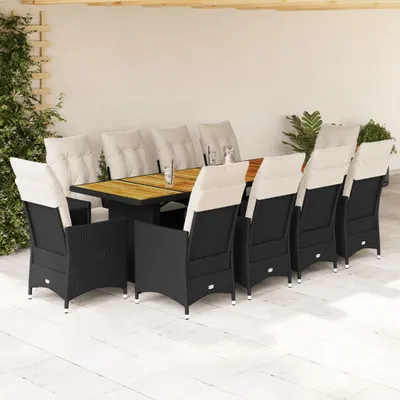 Produktbild von Möbel 11-tlg. Garten-Bistro-Set mit Kissen Schwarz Poly Rattan - Gartenmöbelgarnituren 3277232