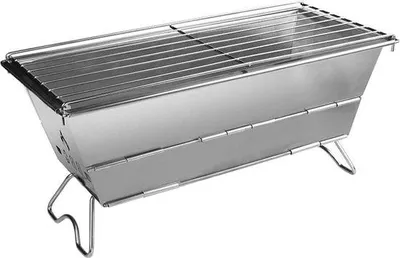 Image de Petit barbecue en acier inoxydable avec tablette, pour une utilisation dans le jardin