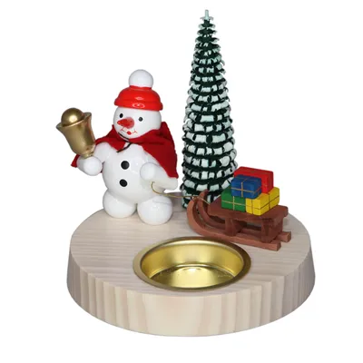 Produktbild von Weihnachtsdekoration Kerzenhalter Schneemann mit Schlitten und Teelicht Höhe 10cm NEU