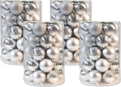 Produktbild von Kunststoff Weihnachtskugel silber 4 Sets - 136 Stück Ø 6cm Deko Kugel Christbaumschmuck Mix Glitzer Matt Gemustert Glänzend