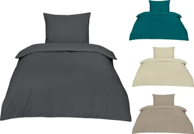 Produktbild von Betz Bettwäsche Seersucker Garnitur Set in verschiedenen Größen und Farben aus 100 % Baumwolle mit Reißverschluss - Bügelfrei Farbe - 135/200+80/80 Petrol