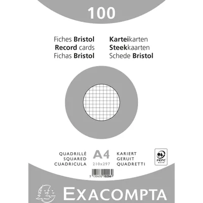 Image de Exacompta 10x 100 fiches bristol 5x5 non perforé 210x297mm Blanc 10206E
