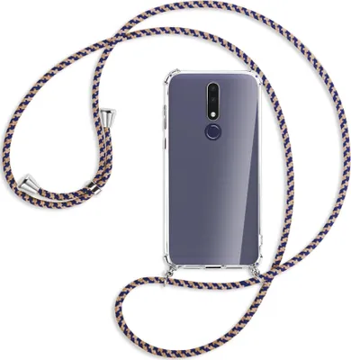 Produktbild von Handykette Backcover-Schutzhülle mit Band (Metall silberfarben) für Nokia 3.1 Plus - blau+beige