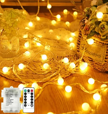 Imagen del producto de Guirnalda de luces LED con batería - 10 metros - 100 LEDs - Para interior - 8 modos - Regulable con temporizador - Impermeable - Guirnalda de luces en forma de bolitas