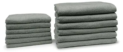 Produktbild von Eleganzzz Badezimmer-Set 12-teilig – Grün  – 100% Baumwolle – 6 Handtücher + 6 Badetücher