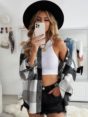 Produktbild von OMG Plaid für Damen Jacke mit langen Ärmeln Gharan weiß, black 2XL
