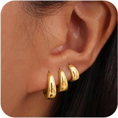 Image de FUNEIA 3 paires de boucles d'oreilles créoles pour femmes Set 925 Argent 14 carats plaqué or Mini-bijoux pour oreilles percées