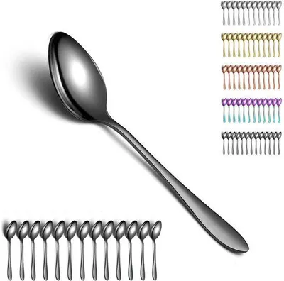 Produktbild von Ibenzoa® 12-teiliges Set schwarze Suppenlöffel mit Titanbeschichtung, spiegelpoliert, rostfreier Edelstahl, spülmaschinenfest – für Haushalt & Gastronomie